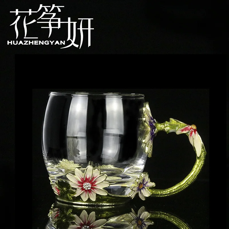 Sugan Life NEW 330/350ml Enamel lovely tea cup heat resistant crystal glass Goddess tea cup family creative juice cup