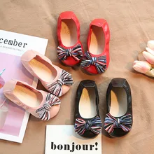 Кожаная обувь для девочек Красивая обувь для принцессы с бантом мягкие туфли для танцев Детская школьная обувь Chaussure Fille Schoenen Meisjes розовый
