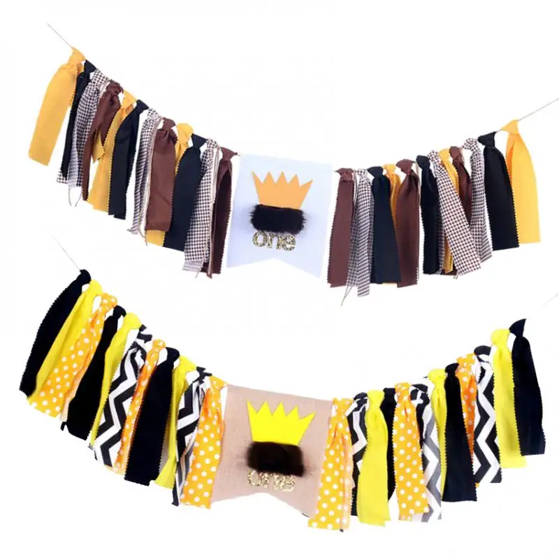 Crown ONE Bunting Banner Tissue Paper Tassel Bunting Garland Pom Poms Birthday Party Hanging Decor Photobooth Party Supplies