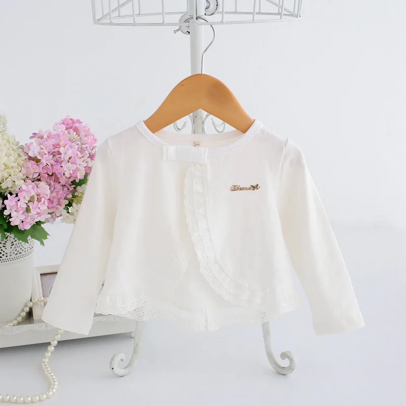 IDEANN/ г. Новая модная Осенняя кружевная куртка с длинными рукавами для маленьких девочек детское пальто розовый, белый цвет, От 0 до 2 лет - Цвет: Белый
