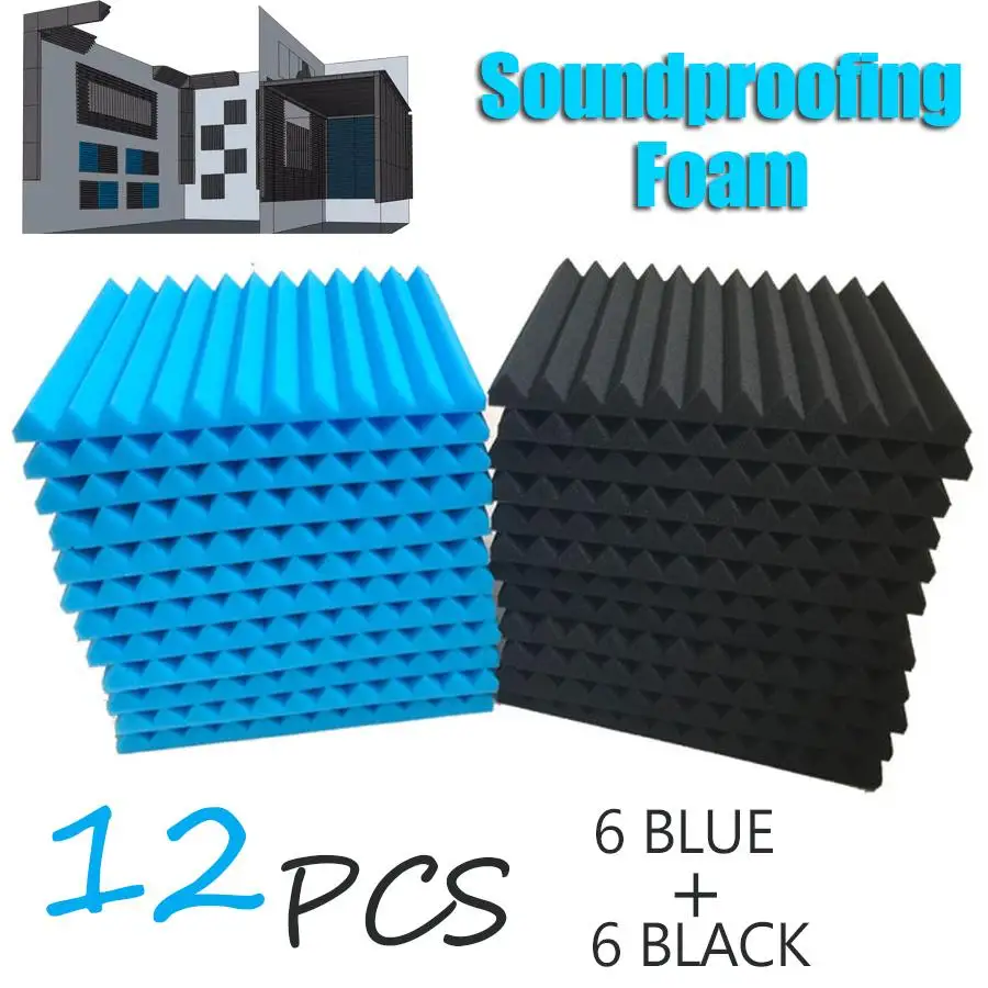 

12Pcs Soundproofing Foam Acoustic Foam Panels Sound Treatment Studio Room Absorption Wall Wedge Tiles Polyurethane Foam for KTV