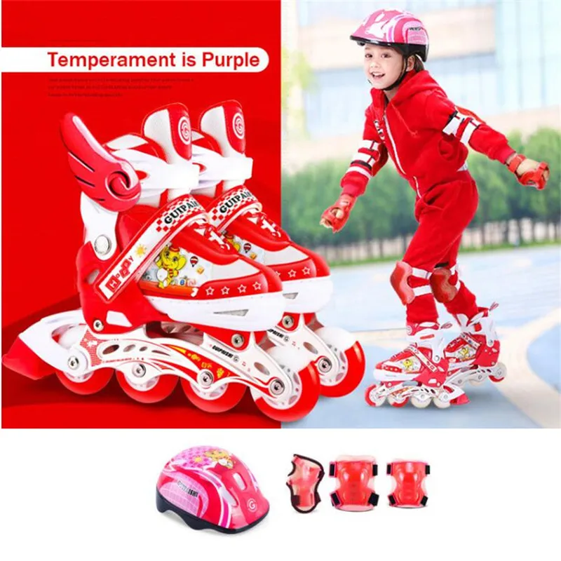 شحن مجاني قابل للتعديل وامض الأطفال أطفال الأسطوانة أحذية تزلج خوذة الركبة الكوع حامي مضمنة الزلاجات قابل للغسل