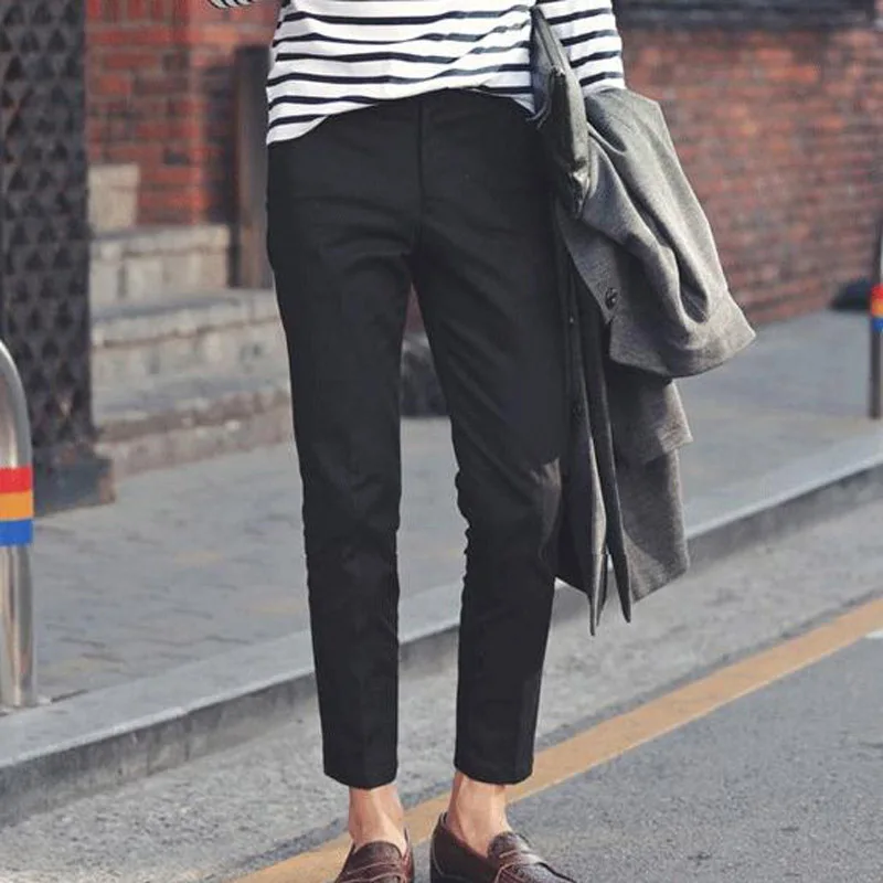 

New 2017 Spring Summer Black Men Casual Pencil pants Ankle-Length pants Teenager Slim Fit City Students harlan Trousers 28-34