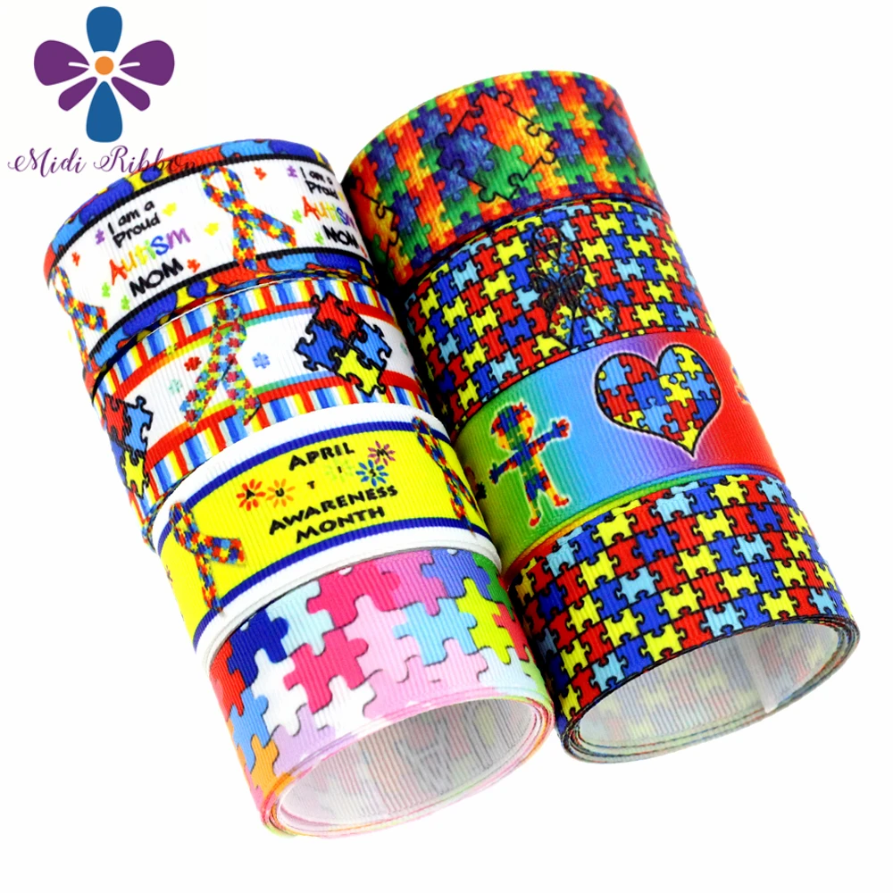 16 мм-75 мм пазл серии Красочные полосы печатные Grosgrain/эластичная лента DIY Декор для