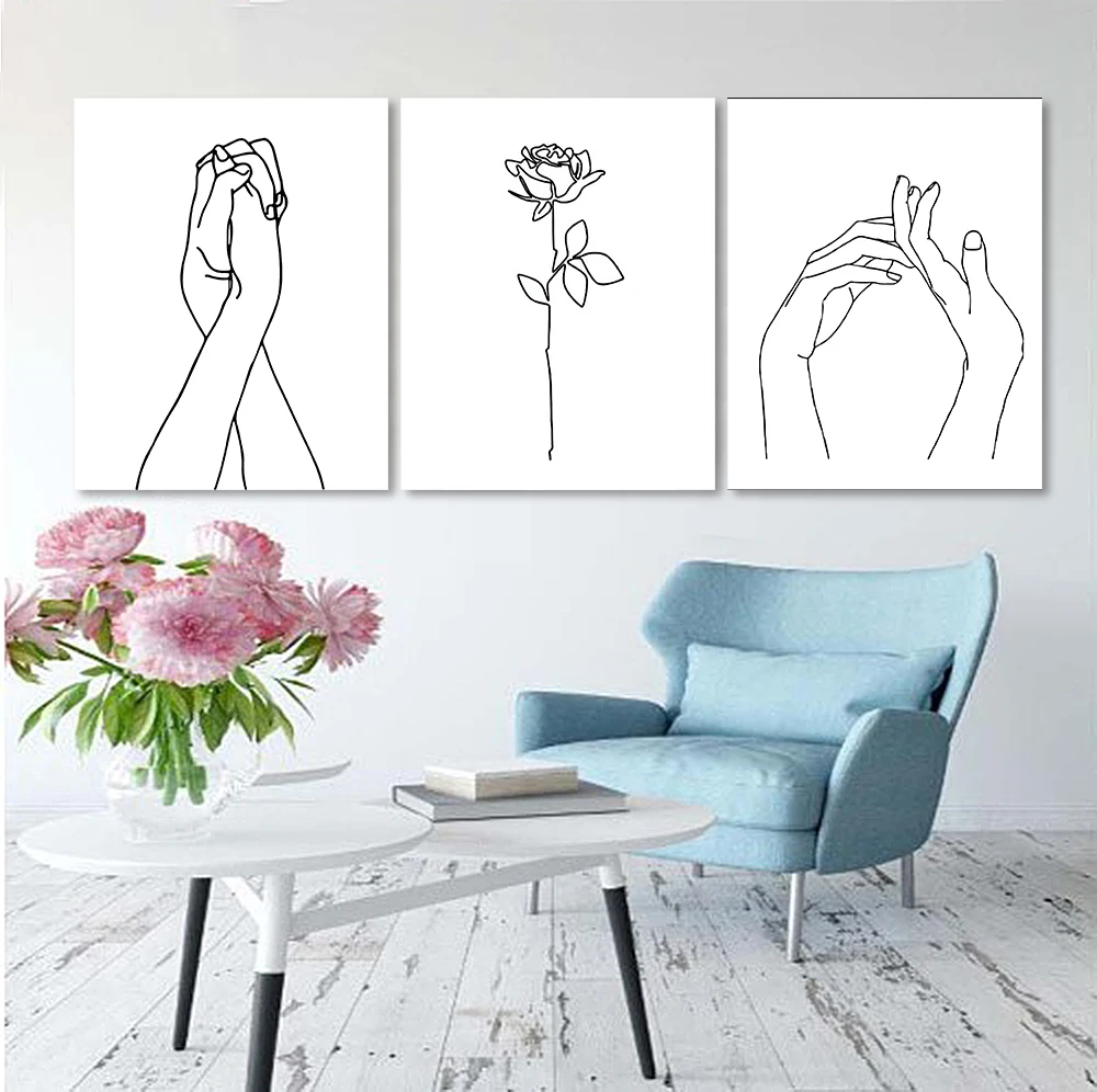 

Nordic Abstract Sample Line Drawing Poster&Prints Rose Hands Canvas Painting Modern Wall Art Wall Picture Bedroom Home Decor