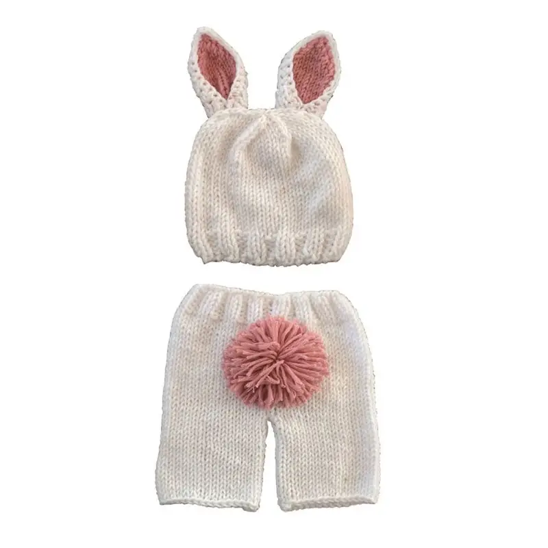 

1 set Pink Rabbit Newborn Baby Girls Boys Crochet Knit Costume Photo Photography Prop Hats Outfits for 0-6 Months