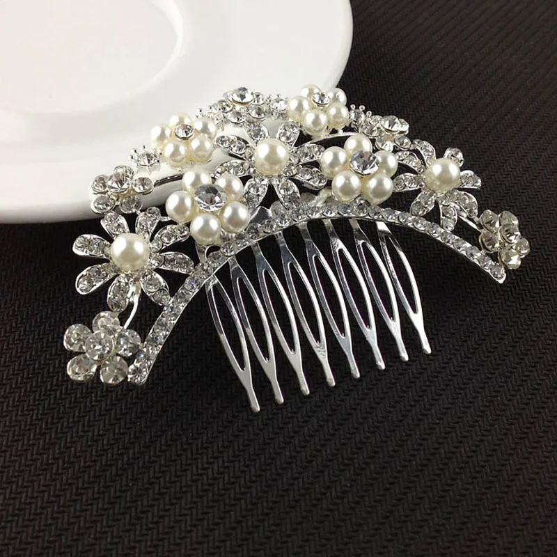 

Fashion Trendy Silver Color Hair Comb Clear Rhinestone Crystals Hair Comb Bridal Hairpin Women Flower Wedding Hair Jewelry