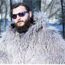 Мужская зимняя лохматая куртка из искусственного меха, пальто с капюшоном, однотонная серая мужская теплая одежда, верхняя одежда, толстовки, меховые куртки, пальто, мужские топы