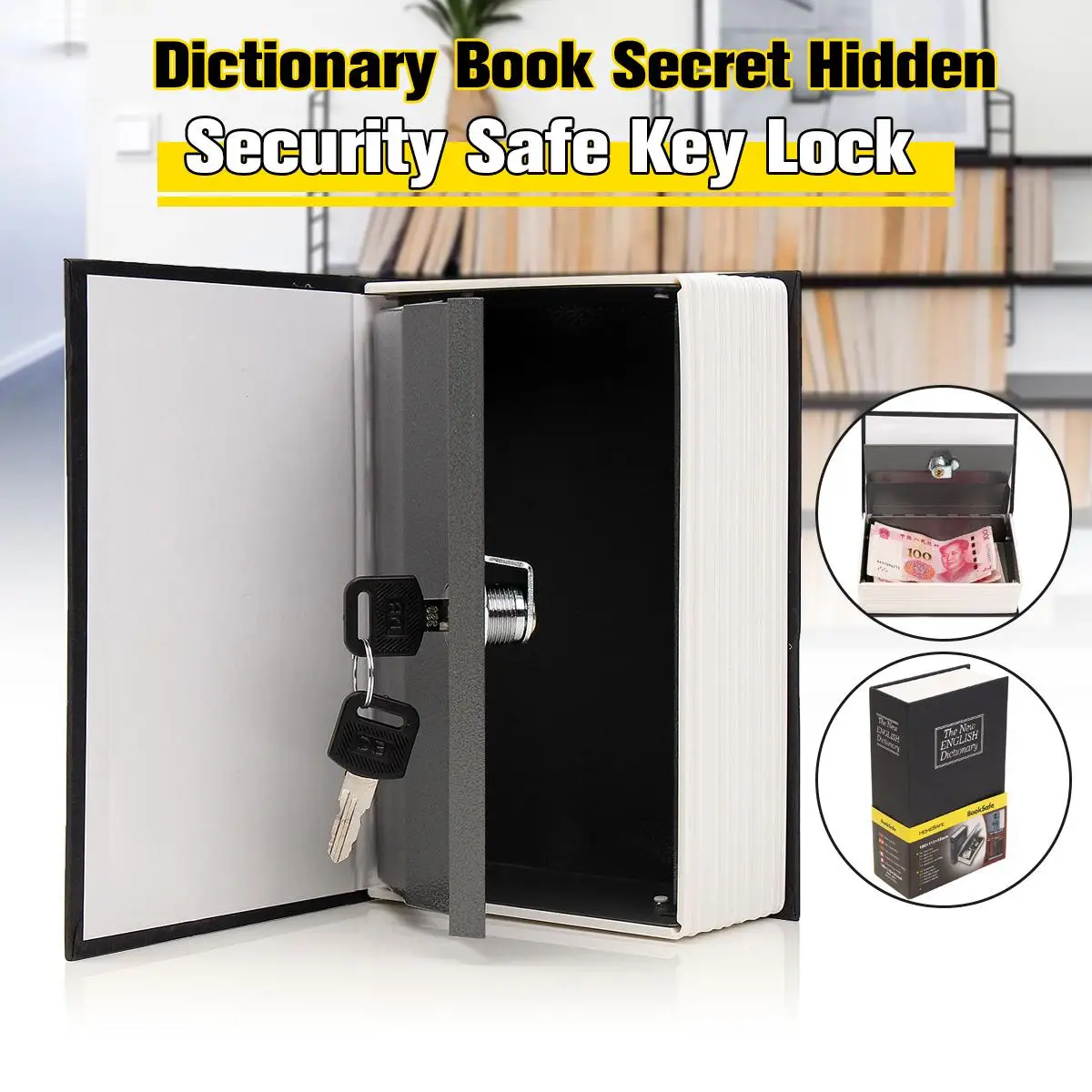 

Metal + Paper Plate Dictionary Book Secret-Hidden Security Safe Key Lock Cash Money Jewellery Locker Durable Quality