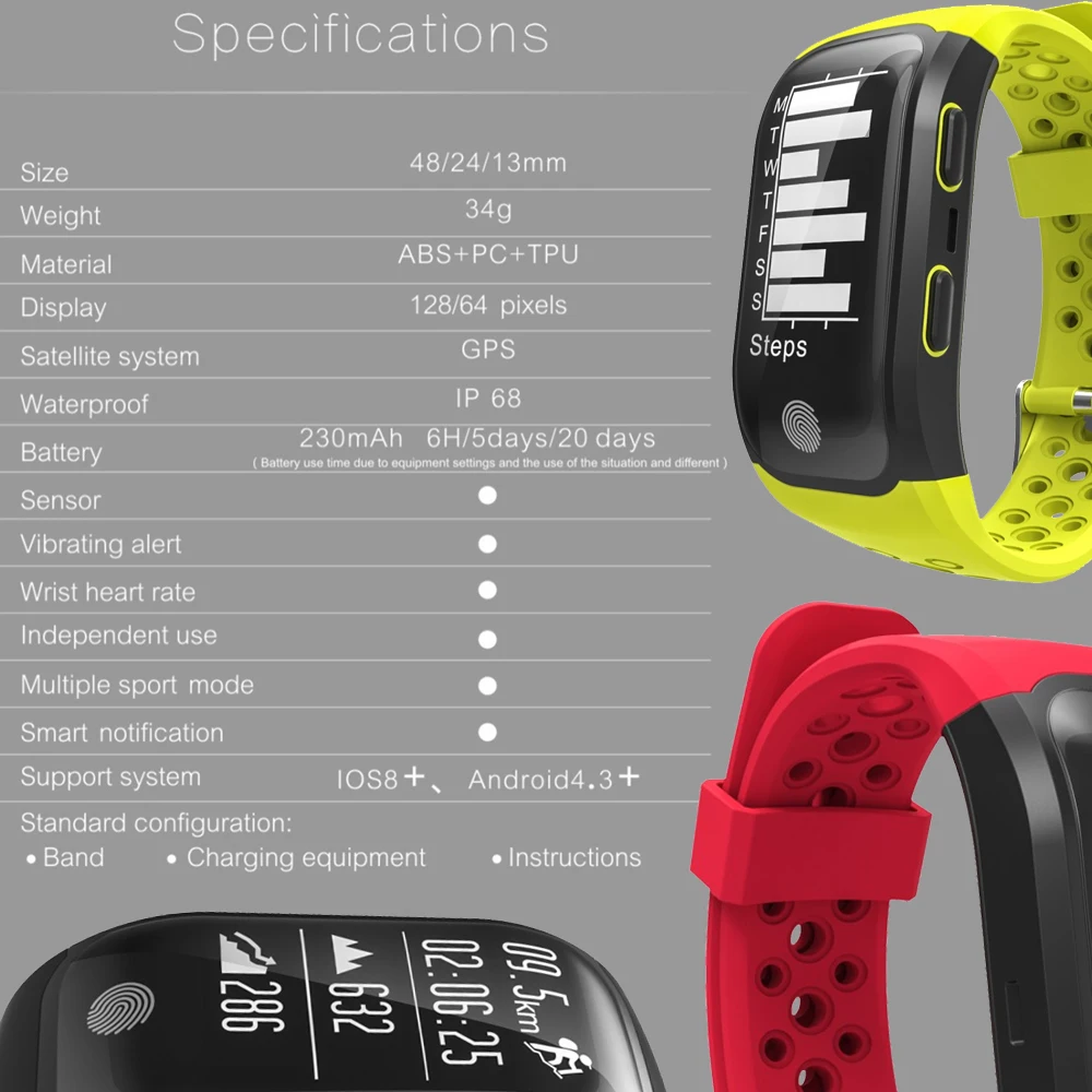  Tonbux S908 GPS IP68 Wasserdichte Intelligente Uhr Herz-Monitor-Sport Smart Armband Große Batterie 
