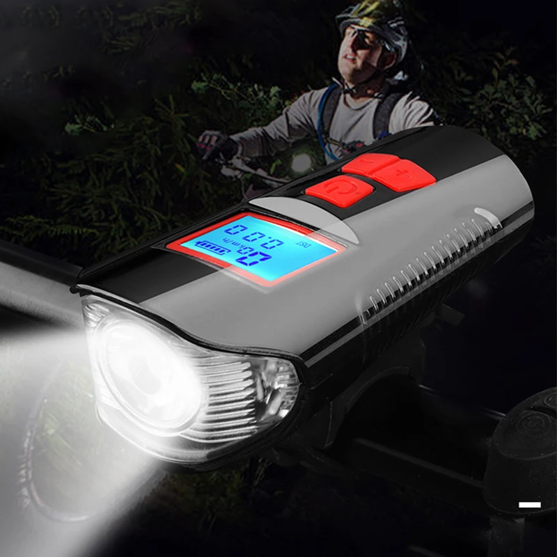 

USB Smart Bike Light Computer Front Bike Handlebar Bicycle Lamp MTB Cycling Computer Stopwatch with Horn Function