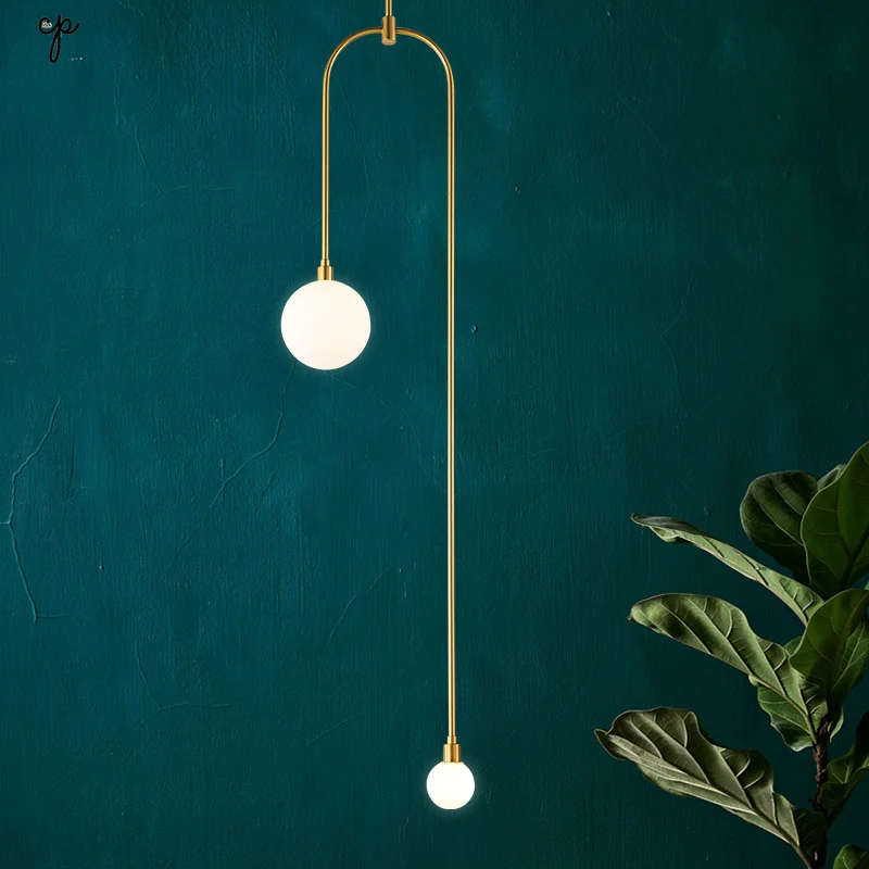 

Minimalist Line Pendant Lighting Glass Shade Light Fixtures Nordic Modern Simple Bedroom Bedside Lamp Cafe Retro Hanging Lamp