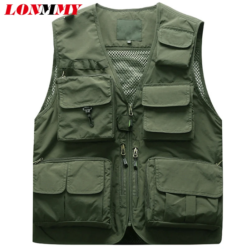 LONMMY Vests male with many pockets Sleeveless jacket men vest Military ...