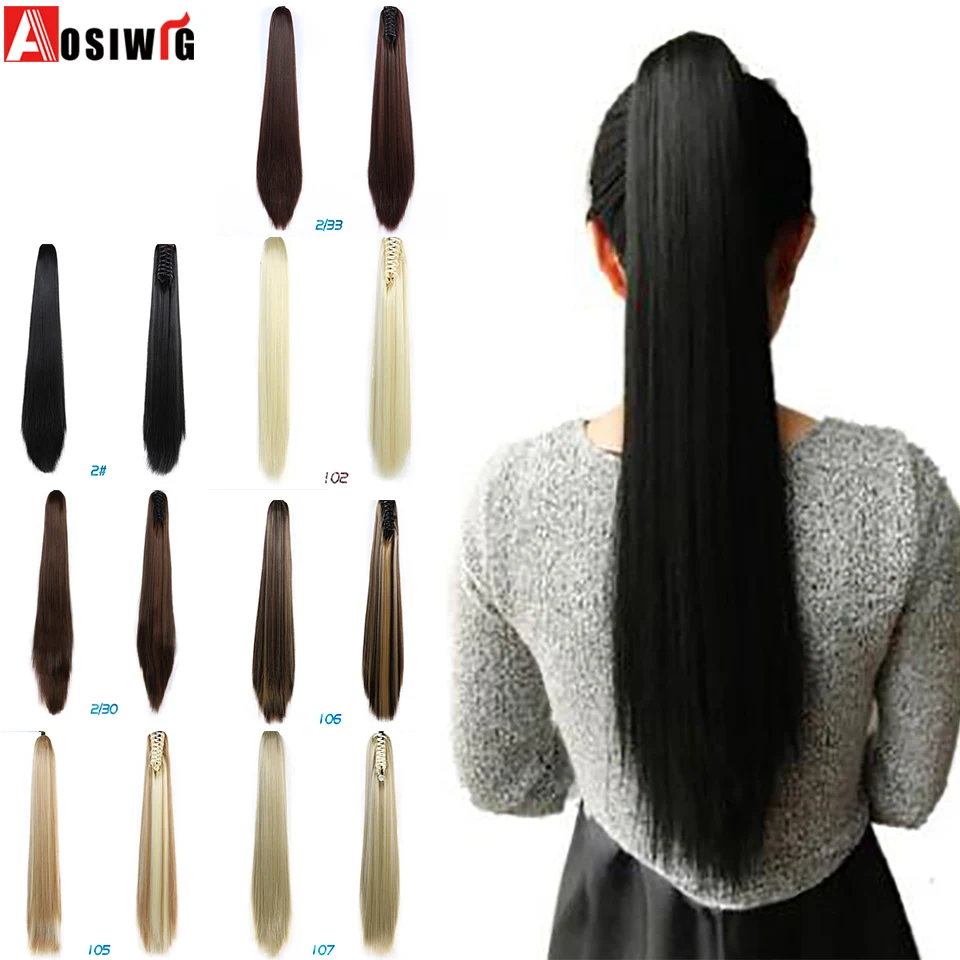 Aosiwig 24 Synthetic Ponytail Long Straight Hair Natural Fake