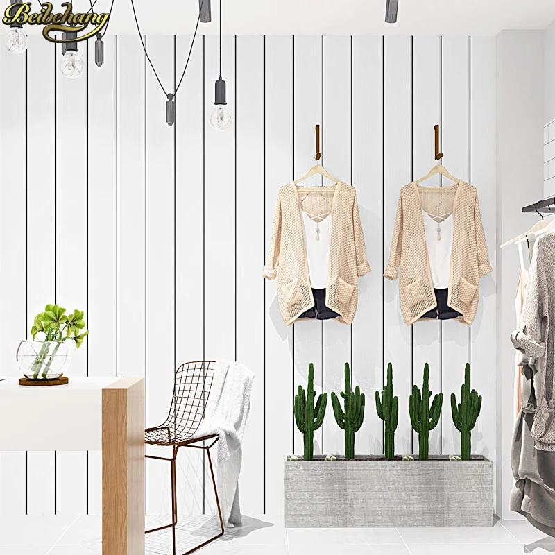 beibehang Nordic style wallpaper white wood grain imitation wood black and white vertical stripes background papel de parede