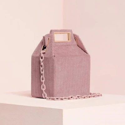 Ins акриловые цепи коробка сумка для женщин зима вельвет цвет плед печати сумки дамы девушки сумки на плечо бренды дизайн шик - Цвет: Pink Corduroy