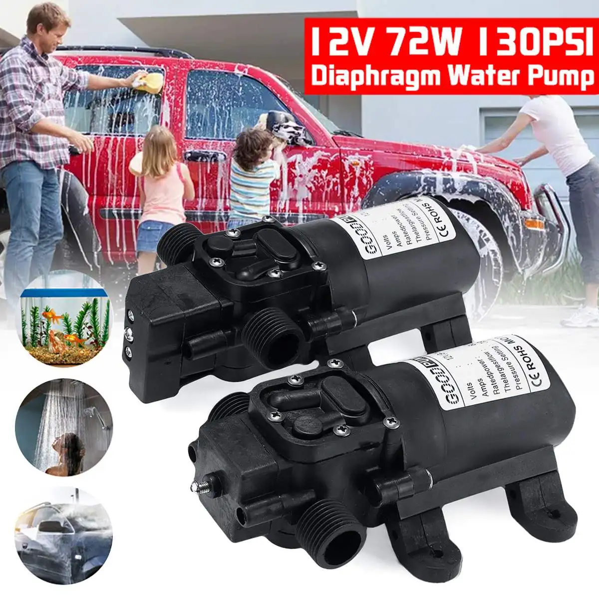 

12V Water Pump 130PSI Self Priming Pump Diaphragm High Pressure Automatic Switch Garden Water Sprayer Car Wash