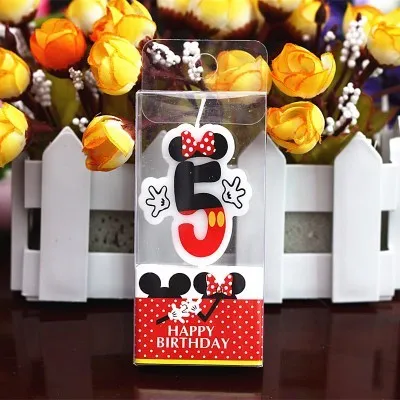 HOT Birthday Number 0-9 Candles Cartoon Mickey Minnie Mouse Happy Birthday Candle Cake Cupcake Topper Party Decoration Supplies