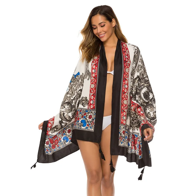 New Summer Women Beach Skirts 2019 Long Hippie Flowers Printed Elastic Waist Beach Towel Cloak Skirt #E11 (36)