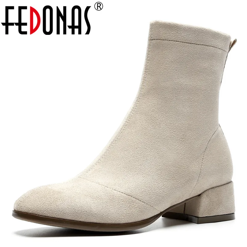 

FEDONAS 1Fashion Women Ankle Boots Cow Leather Autumn Winter Warm High Heels Shoes Woman Round Toe Elegant Office Career Shoes