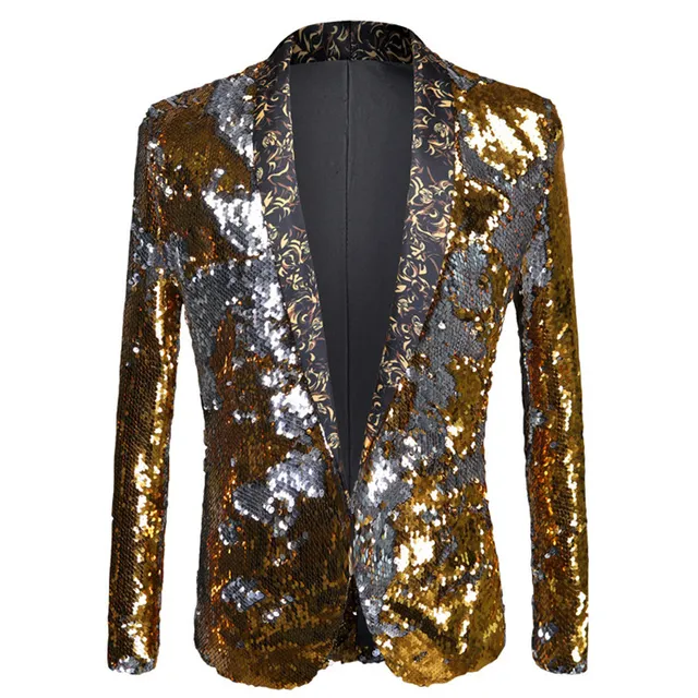 US Size Men Sequin Blazer Slim Fit Mens Glitter Blazer Jacket Blue Gold