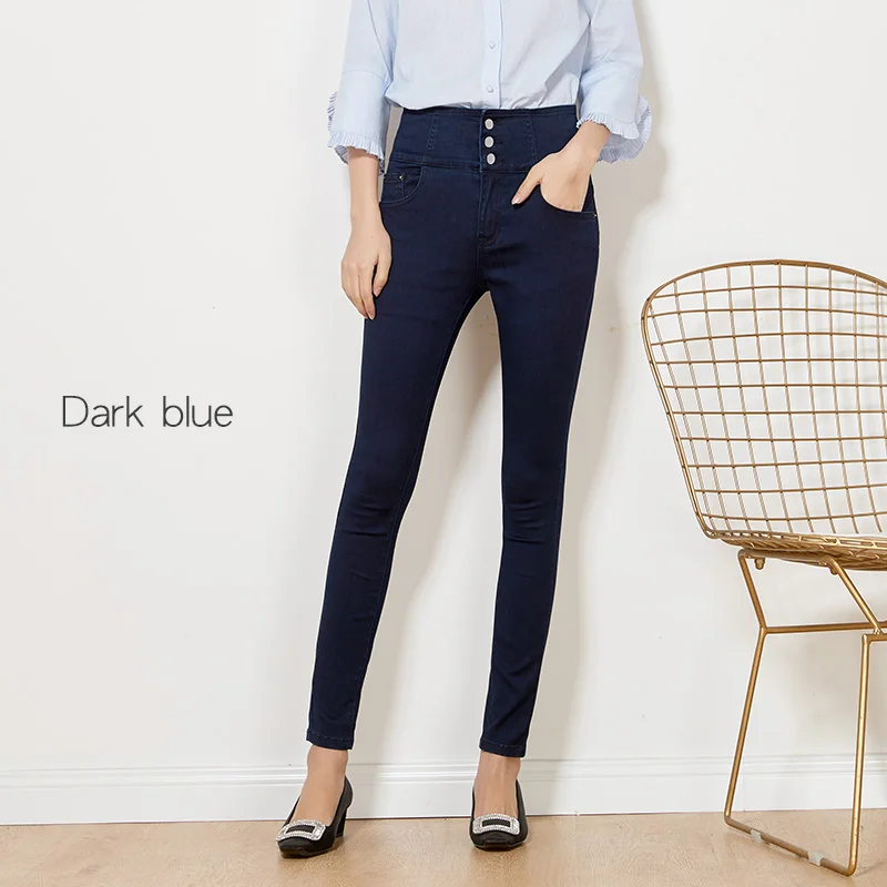 dark blue 9088 Женские узкие джинсы LEIJIJEANS, повседневные джинсы стрейч с высокой посадкой, на пуговицах, черные леггинсы больших размеров, весна-лето - Цвет: dark blue 9088