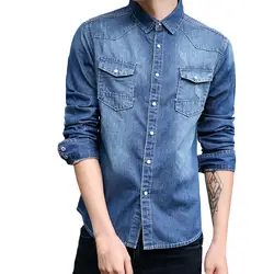 FeiTong Весна рубашка Для мужчин рубашка с длинными рукавами плюс Размеры Повседневное деним Для мужчин s Костюмы 2019 джинсовая рубашка для Для