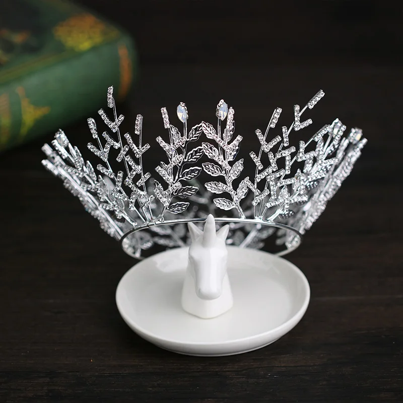 

Fashion Silver Plate Leaf Rhinestone Bridal Taira Crown For Wedding Hair Accessories Queen Diadem Headpiece Women Hair Jewelry
