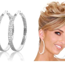 Женские серебряные круглые серьги-кольца со стразами алмазные Кристальные драгоценные камни 2 ряда разных размеров