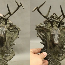 Bi003337 1" Старый Китайский Фэншуй Бронзовый Олень Самбар Голова Животного Статуя, Бюст Скульптура