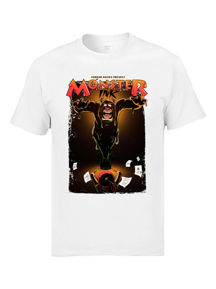 2018 New Monster ink Europe T Shirt Round Collar Cotton Men Tops & Tees Short Sleeve Mother Day Europe Tee-Shirts Monster ink white