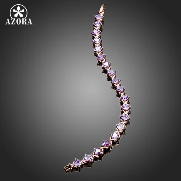Женский браслет из розового золота 19 шт. с фиолетовыми Фианитами TS0069|stone bracelet|a