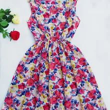 2020 Sexy verano estampado de otoño Vestidos Mujer Casual bohemio Floral Sleeceless Chaleco Ajustado playa gasa cuello redondo vestido Vintage azul