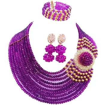 

Nice Quality Purple Nigerian Wedding Beads African Women Crystal Bridal Necklace Jewelry Sets 10C-DPH-23
