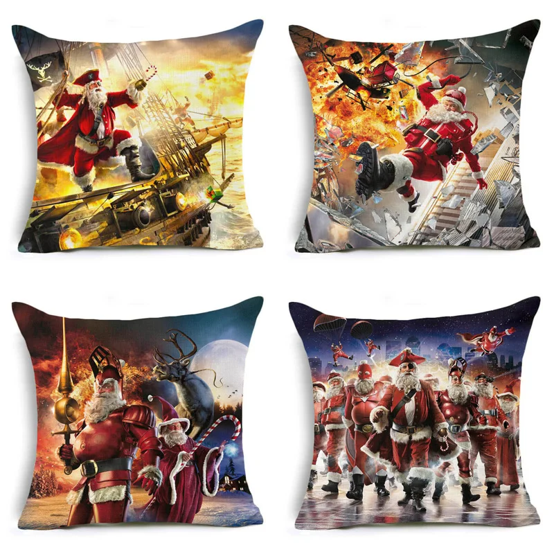 

Polyester Santa Claus Turned Cushion Cover Superman Pirate Magician Home Decorative Pillows Cover Nordic Christmas style Pillow