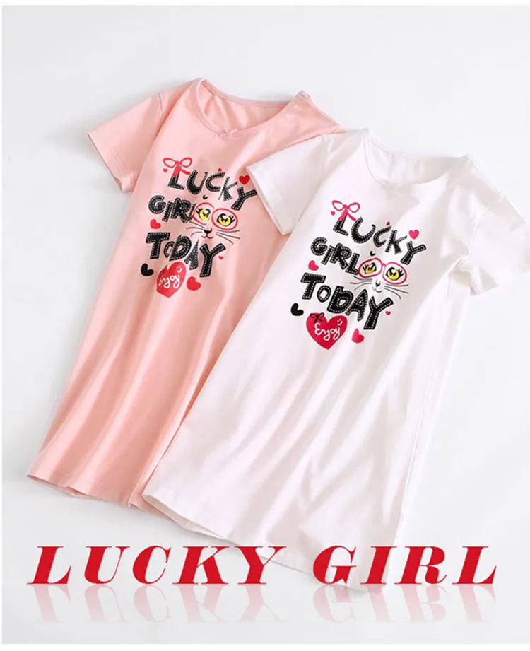 Cute Cartoon Printed Girls Cotton Nightgown 03