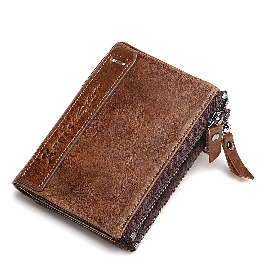 

Short wallet multi-function leather men's double zipper retro soft suede leather card holder coin purse wallet