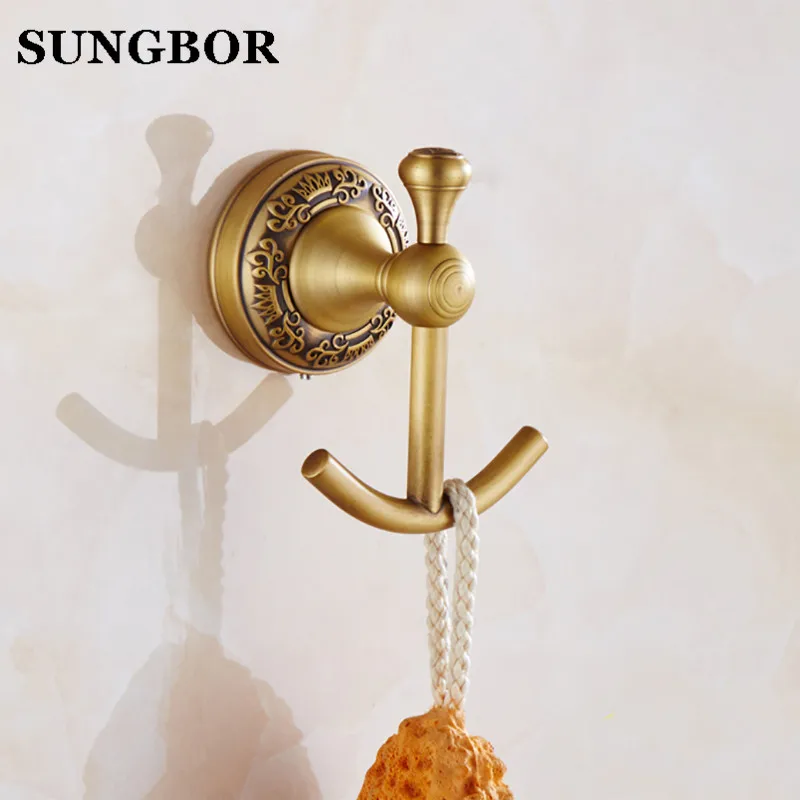 Antique Brass Robe Hooks Bathroom Hooks for Towels in Rails Clothes
