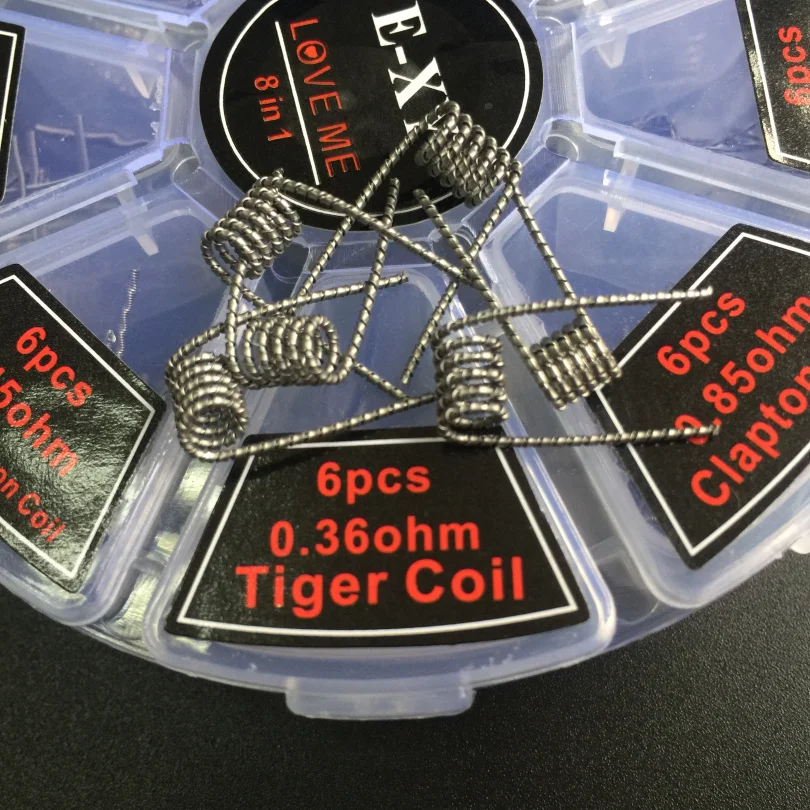 E-XY 8 в 1 проволочные готовые катушки Clapton Quad Tiger Hive Alien Fused Clapton Mix Twisted Coil fit DIY атомайзер для vape