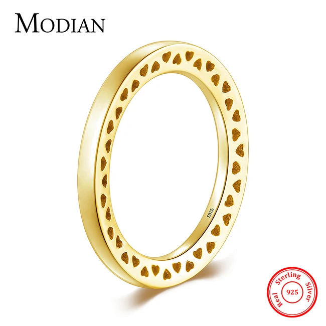 Modian, 3 цвета, настоящее 925 пробы, Серебряное сердце, кольца, простые, штабелируемые, модные, инстаграм, ювелирные изделия для женщин, тонкая пара Gfit - Цвет основного камня: 18K Gold Plated