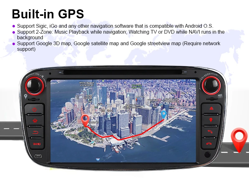 Excellent A-Sure 7 Inch 2 Din Android 9.0 Car Radio GPS DVD Player Navigation For FORD/Focus/S-MAX/Mondeo/C-MAX/Galaxy/Fiesta 32G ROM DAB+ 28