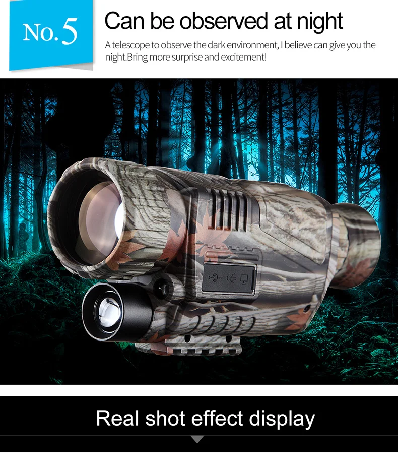 Монокуляр 5X40 ночного видения Инфракрасный цифровой прицел для охоты телескоп со встроенной камерой съемки фото записи видео