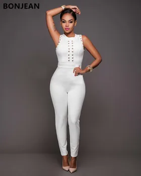 

Body Real Jumpsuit Women Free Shipping 2020 Summer Temperament Sexy New Round Neck Sleeveless Hip Pack Slim Jumpsuits