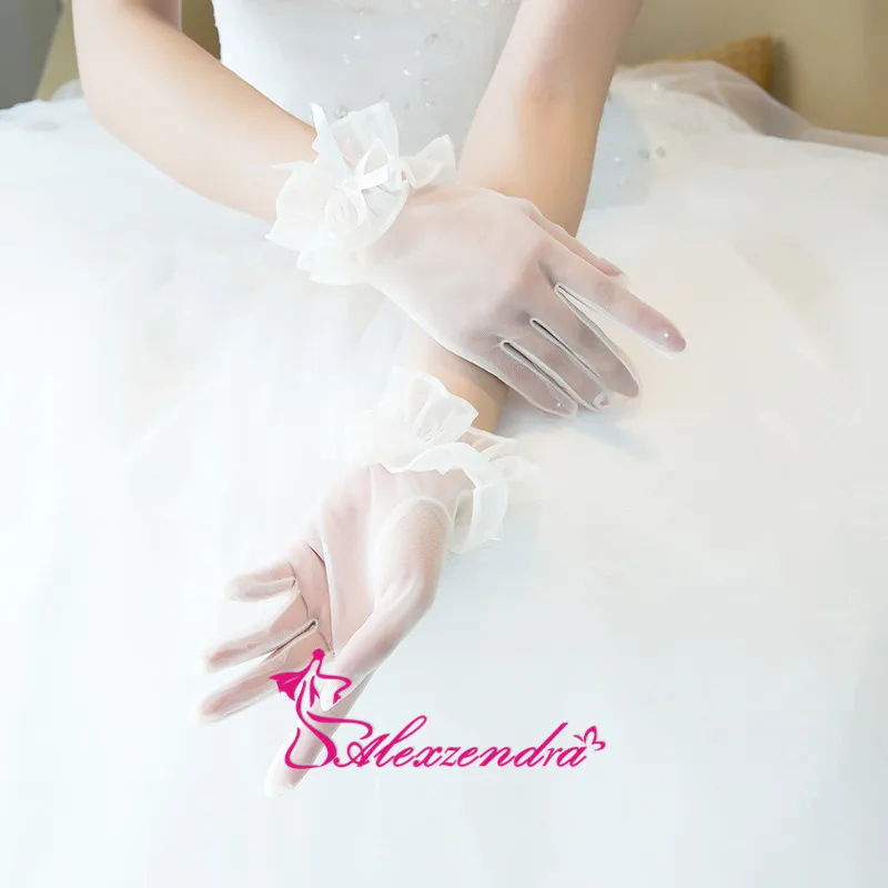 Alexzendra короткие кружевные свадебные перчатки свадебные аксессуары свадебные перчатки с бантом свадебные перчатки