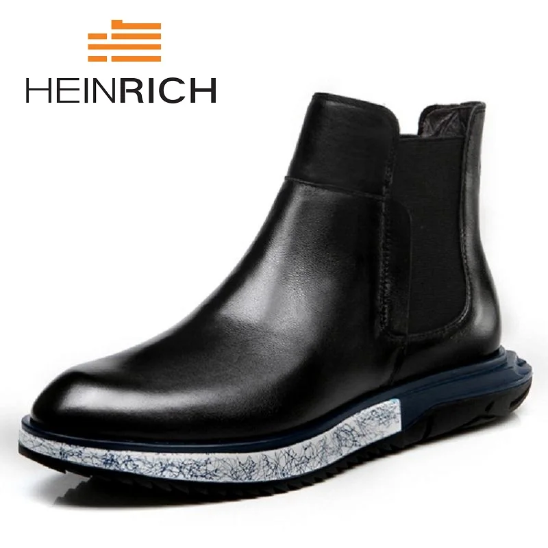 

HEINRICH 2018 New Spring Men's Chelsea Boots British Style Fashion Ankle Boots Soft Genuine Leather Men Casual Shoes Kar Botu