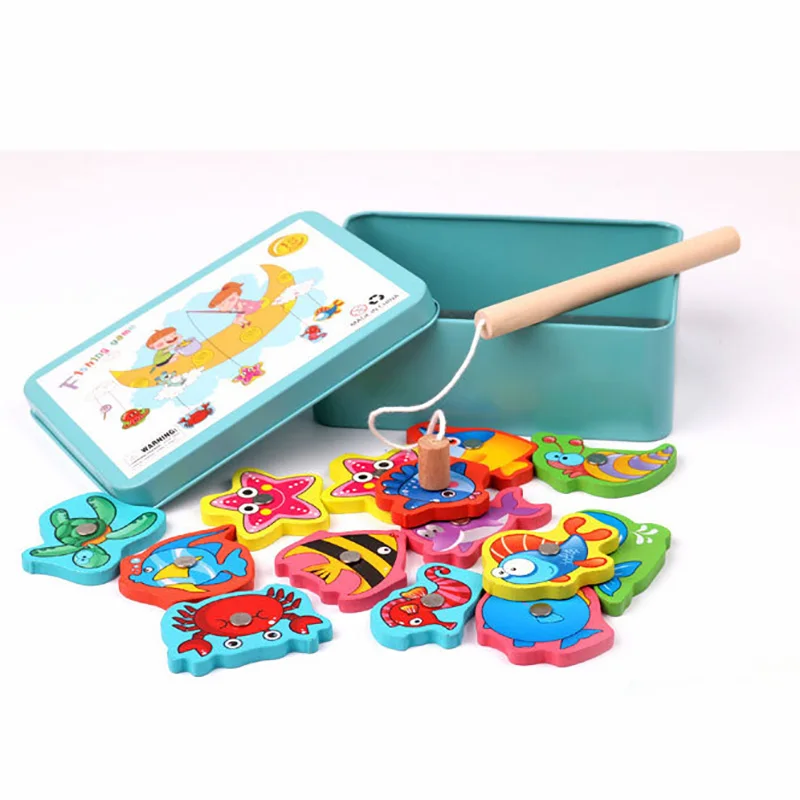 

Fishing Game Wooden Blocks15 Fishing Parent-Child Interactive Early Education for Intelligence Metal Box