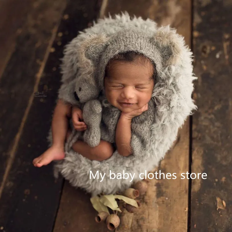 Props hat hand-woven newborn baby photography props set hat plus dolls newborn photograp props