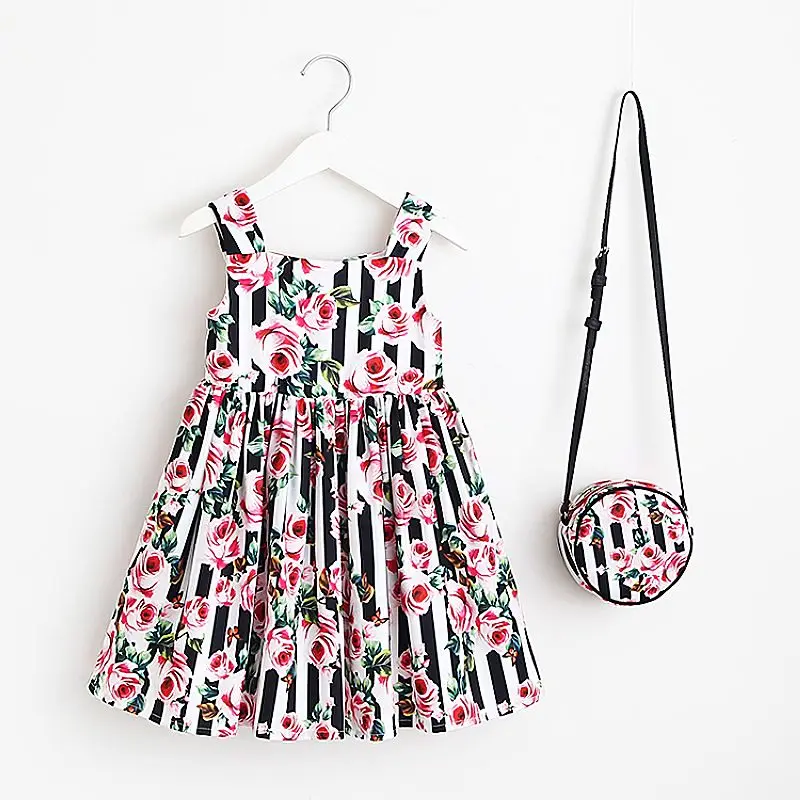 Long Sleeve Dress Girl Christmas Dress 2021 Autumn Winter Floral Print Toddler Girl Dresses Kids Clothes Children Dress with Bag cute baby dresses Dresses