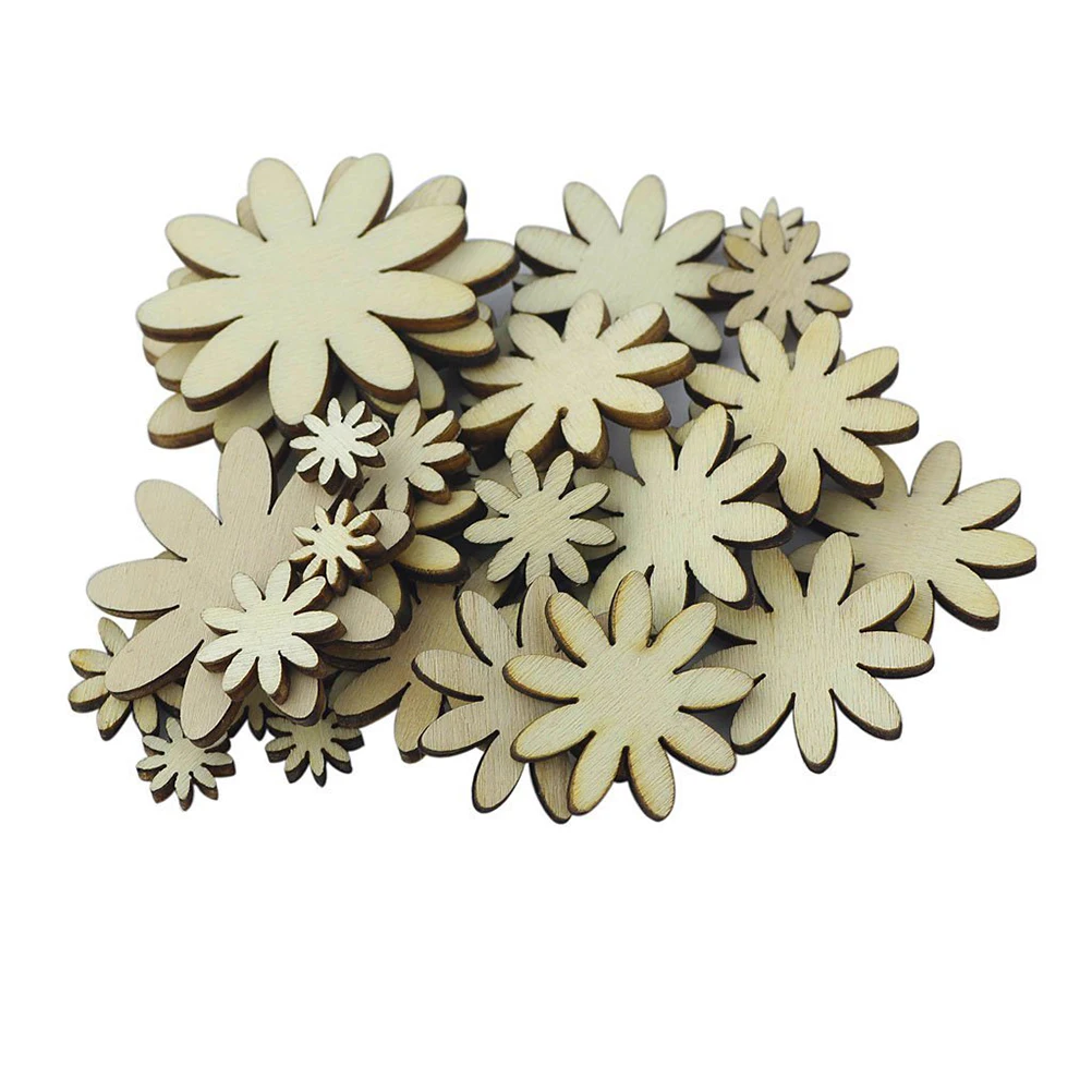 

50pcs Colorful Mixed Wood Plum Buttons Logs Blossom Chip Flower Heart Button Sewing Scrapbook Craft DIY Decor