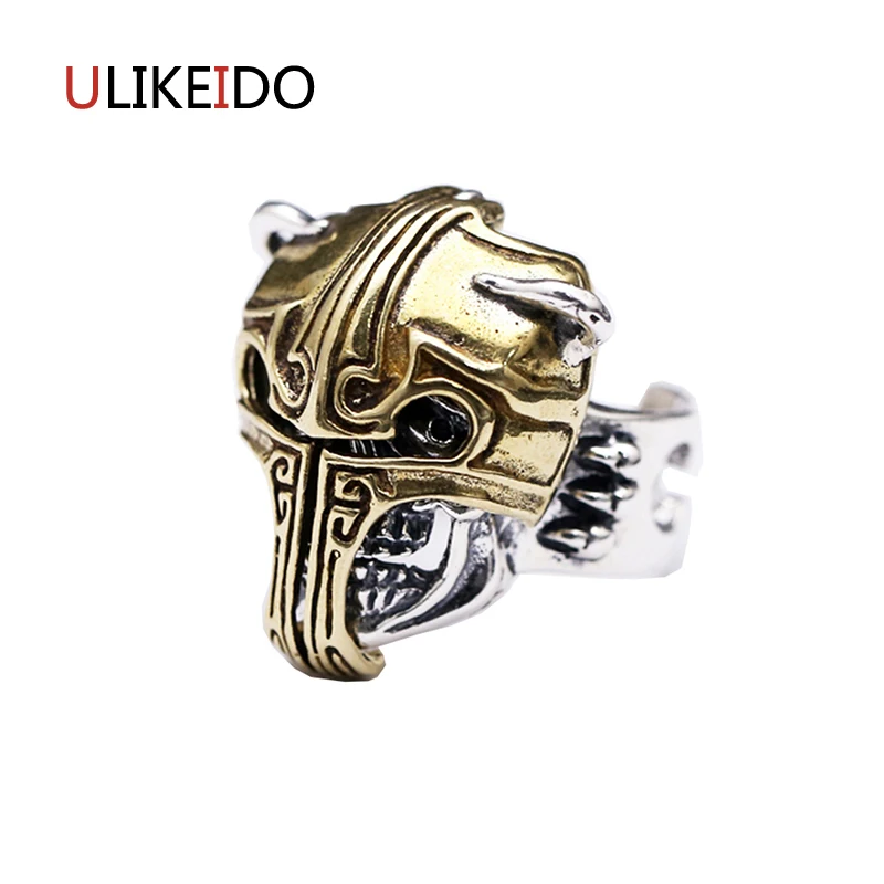 

Pure 925 Sterling Silver Jewelry Head Gladiator Helmet Skull Rings Fashion Pirate Skeleton Punk Ring For Men Width Version 295